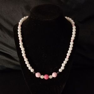 Pink and white pearl necklace